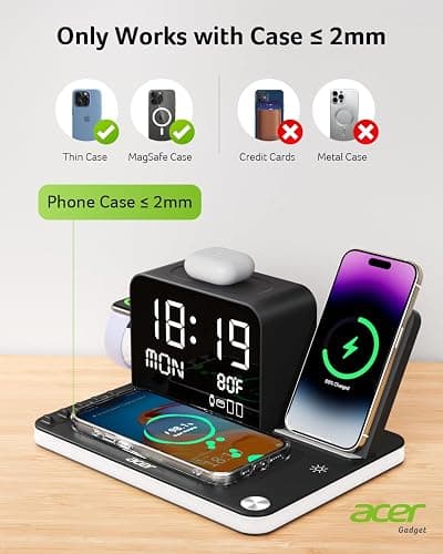 acer 7-in-1 Wireless Charging Station: Charger Stand for Multiple Devices for Apple - iPhone 16 15 14 13 12 Pro Max Apple Watch Airpods, Wireless Charger iPhone Charging Station with Bluetooth TimeSyn thumbnail 8