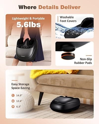 Shiatsu Foot Massager with Heat, Deep Kneading Foot Massager Machine with Remote, Compression, Multi-Massage Modes, Auto-Off Timers, for Plantar Fasciitis, Neuropathy Pain, Relax for Home or Office thumbnail 6