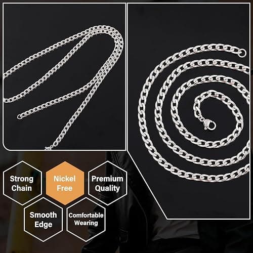 Jikasi Silver Chain for Men Stainless Steel Men's Necklaces Chain Cool Diamond Cut Cuban Link Chain for Men Hip-Hop Jewelry 4mm/6mm 17/18/20/22/24/26 Inches thumbnail 5