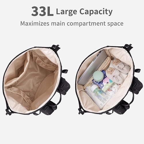 CEI-CEI Neoprene Diaper Bag Backpack with Changing Pad, Large Newborn Baby Maternity Bags Travel Tote with Insulated Pockets (Black) thumbnail 4