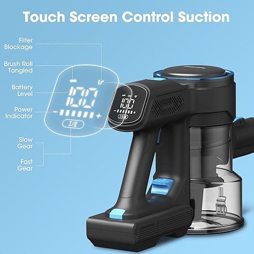 Cordless Vacuum Cleaner, Display Touchscreen, Stick Vacuum Cordless Rechargeable with 2200mAh Detachable Battery, Up to 45 Minutes, Lightweight, and Versatile for Carpet, Hard Floor, Pet Hair, C1 - C1 thumbnail 4