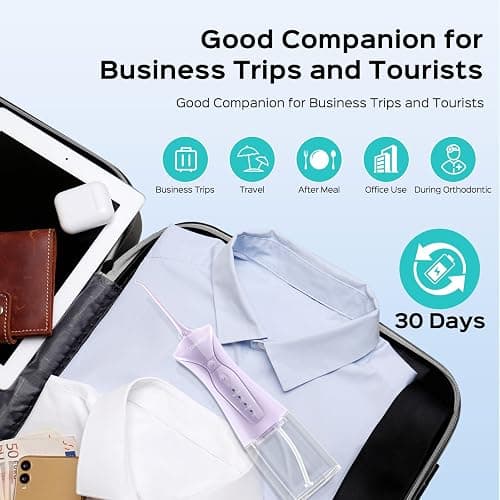 Water Dental Flosser Teeth Pick: Portable Cordless Oral Irrigator 300ML Rechargeable Travel Irrigation Cleaner IPX7 Waterproof Electric Flossing Machine for Teeth Cleaning C20(F5020E) - Black thumbnail 6