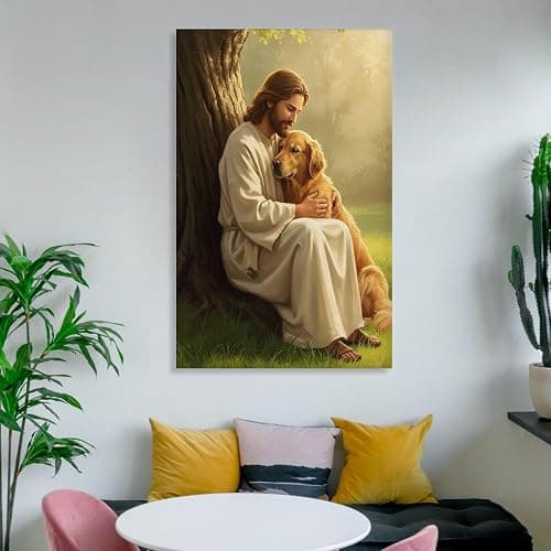 Jesus Art Poster Jesus Hugging Golden Retriever Home Decor Poster Wall Art Hanging Picture Print Bedroom Decorative Painting Posters Room Aesthetic 12x18inch(30x45cm) thumbnail 6