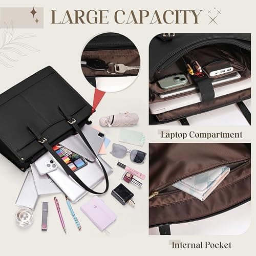Lunch Tote Bag for Women 15.6 Inch Laptop Bag with Insulated Lunch Compartment Leather Quilted Computer Tote for Teacher Work thumbnail 5