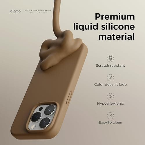 elago Liquid Silicone Case Compatible with iPhone 15 Pro Case, Premium Silicone, Full Body Protective Cover [4 Layer Shockproof Structure], Anti-Scratch Soft Microfiber Lining (Brown) thumbnail 3