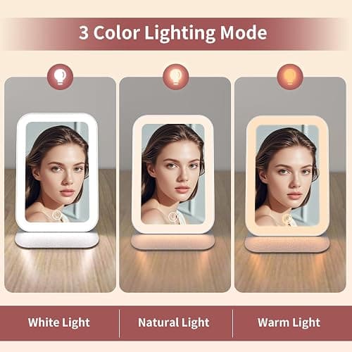 Kintion Travel Makeup Mirror, 6.3"*4.25"Rechargeable Portable LED Lighted Makeup Mirror, 3 Colors Touch Dimmable Tabletop Makeup Mirror, for Outdoor Travel, Women Gift, White thumbnail 4