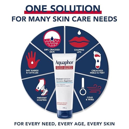 Aquaphor Healing Ointment, Multipurpose Ointment for Dry, Cracked Skin, Chafing, Cuticle Care, Fragrance Free, Non Greasy and Non Comedogenic Body Moisturizer, Dermatological Skin Care, 198g Tube thumbnail 9
