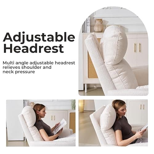 Rhevoy Oversized Swivel Recliner Chair with Massage and Heat, Rocking Chair Nursery with Adjustable Headrest, Rocking Chair Nursery Glider Chairs with 2 Pillows, Glider Rocker Recliner, White thumbnail 5