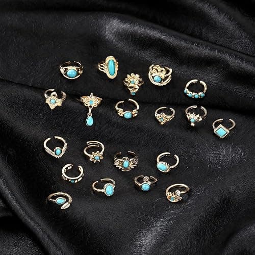 GIGB PBDK 20Pcs Gold Turquoise Rings for Women Tiny Vintage Boho Western Jewelry Retro Statement Midi Knuckle Joint Stacking Rings Pack thumbnail 5