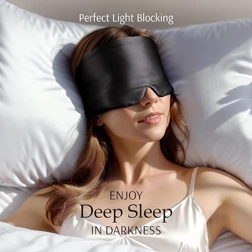 Zenssia 100% Mulberry Silk Sleep Mask Eye Mask for Man and Woman with Adjustable Headband, Full Size Large Sleep Mask & Blindfold for Total Blackout for All Night Sleep, Travel & Nap- Black thumbnail 3