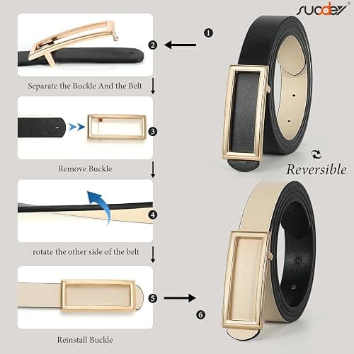 SUOSDEY Women Reversible Leather Belt thumbnail 4