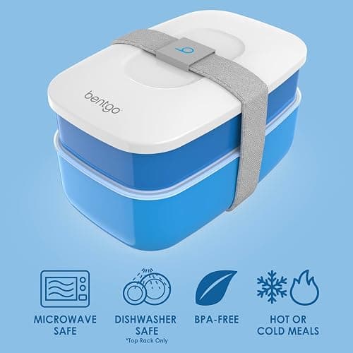 Bentgo Classic - Adult Bento Box, Stackable 3-Compartment Lunch Box with Removable Utensil Set and Sealing Strap, BPA-Free, Food Container Ideal for Meal Prep, Work, and On the Go (Blue) thumbnail 4