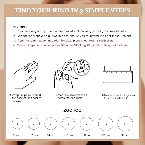 ZOOROO 2-Pack 14K Gold Plated Stacking Rings for Oura Ring Gen 4/Oura Ring Gen 3, Cubic Zirconia Simulated Diamond Oura Stack Rings for Women thumbnail 8