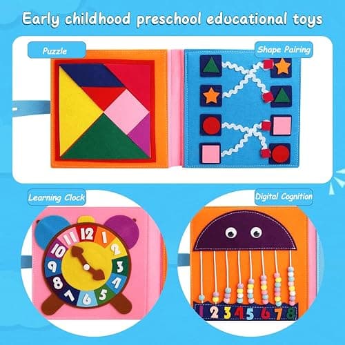 Cobelae Montessori Toys Busy Book for Toddlers, Activity Book for Toddler 1-3, Preschool Learning Activities Develop Fine Motor Skills Educational Sensory Travel Toys for Boys and Girls Gifts thumbnail 5