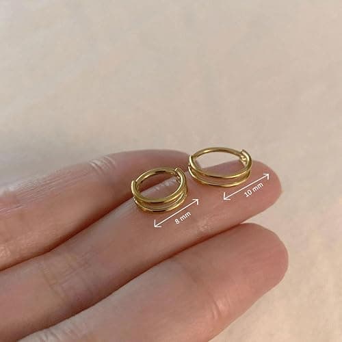 2 PCS Small Cartilage Double-Hoop Helix Conch Piercing Earrings With Cubic Zirconia For Women Trendy 14K Gold Plated Stainless Steel Sets Jewelry thumbnail 8