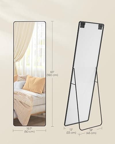 SONGMICS Full Length Mirror, 160 x 50 cm, Rectangle Full Body Mirror with Stand, Aluminium Alloy Frame Floor Mirror, Tempered Glass, for Bedroom, Living Room, Cloakroom, Ink Black LFM030B01 thumbnail 3
