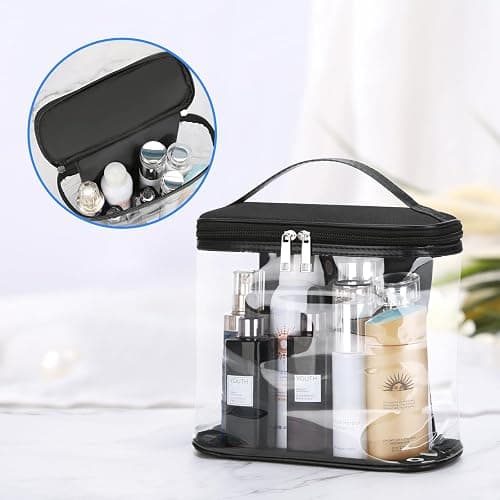 Heavy Duty Leak Proof Clear Travel Bags for Toiletries, Transparent Makeup Cosmetic Bag with Zipper and Handle (Large, Black) thumbnail 4