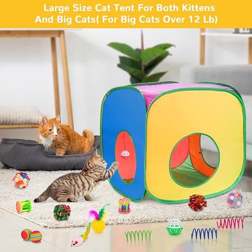 Retro Shaw Cat Toys, 33Pack Large Cats Toys, Interactive Kitten Toys for Indoor Cats Kitty with Collapsible Game Tunnel Tube Tent Feather Wand Teaser Bell Fuzzy Ball Springs Mouse Toys thumbnail 2