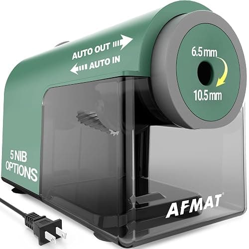 AFMAT Electric Pencil Sharpener, Fully Automatic Pencil Sharpener for 6.5-10.5mm No.2/Jumbo/Colored Pencils, Auto in & Out, 5 Sharpness Modes, 10000+ Sharpenings for Classroom Home Office, PSC5(Green) - Image 1