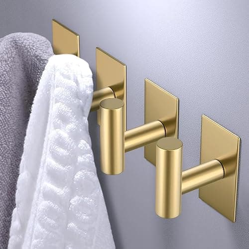 VAEHOLD Wall Towel Hooks, Heavy Duty Sticky Holder Waterproof Towel Hooks for Hanging Coat, Clothes, Closet Hook Wall Mount for Kitchen (Gold, 2 Pack) thumbnail 3