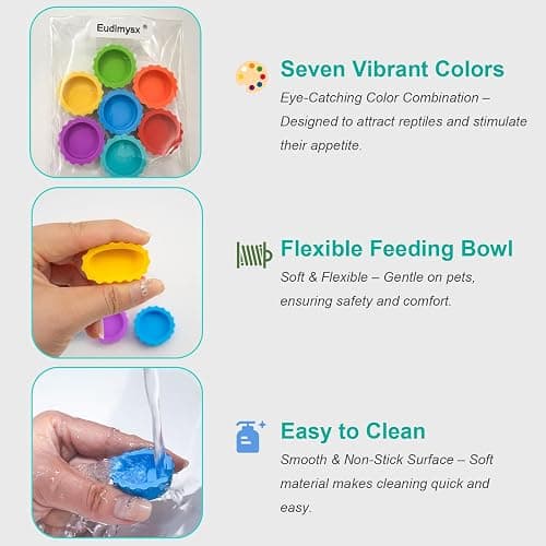 7 Pack Crested Gecko Food and Water Bowl, Eudimysx Reusable Small Reptile Feeding Dish, Gecko Tank Accessories for Hermit Crab, Tarantula, Isopods, Snails and Lizard, Silicone Easy Clean & 7 Colors thumbnail 3