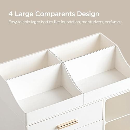 HBlife Makeup Organizer Countertop with Brush Holder,Large Bathroom Counter Organizer with Drawers,Skincare Organizers for Vanity,Plastic Dresser Organizer Storage Gift for Women Girl Mom,All White thumbnail 4