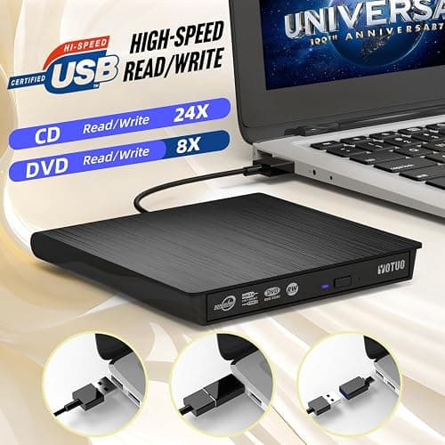 YOTUO External CD/DVD Drive, Portable USB 3.0 & USB-C CD RW Drive, DVD Player, DVD Burner for Laptop, Desktop, Compatible with Windows 7/8/10/11, Mac, MacBook Pro/Air, Linux (IDD029-2) thumbnail 3