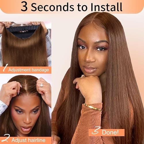 Oxeyegirl 22 Zoll 9x6 Straight Chocolate Brown 200% Density Wear and Go Glueless Wig Echthaar Perücke HD Lace Front Wig Human Hair Wigs Perücken Echthaar Damen No Glue Pre Plucked Pre Cut thumbnail 3