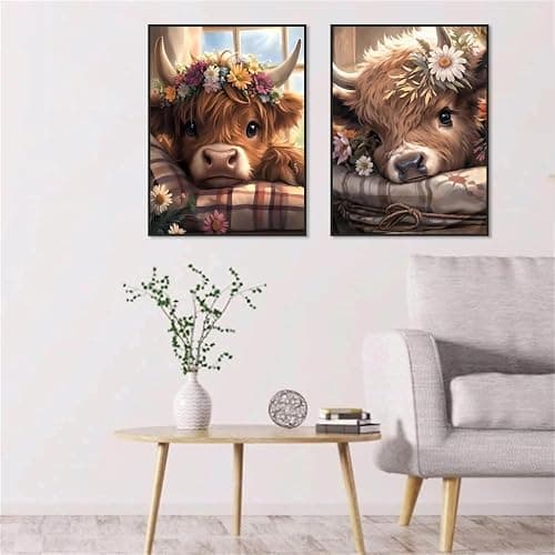 2 Pack Cow Diamond Art Kits for Adults - Cute Animals Diamond Painting Kits for Adults Beginner, DIY 5D Full Drill Diamond Dots Gem Art Kits for Home Wall Decor 12x16inch thumbnail 3