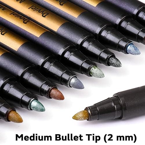 Dyvicl Metallic Marker Pens - Set of 10 Medium Point Metallic Markers for Rock Painting, Black Paper, Card Making, Scrapbooking Crafts, DIY Photo Album thumbnail 4