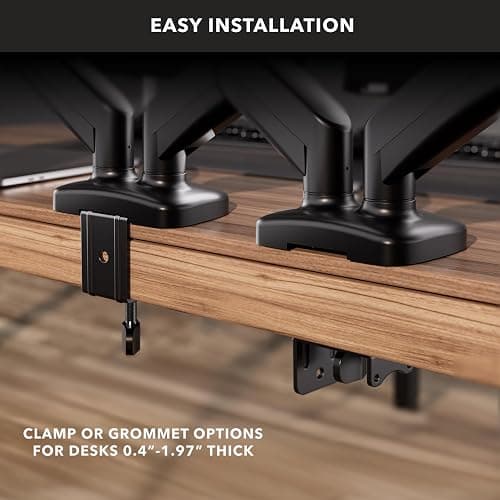 Mount-It! Dual Monitor Desk Mount – Full Motion Gas Spring Arms, Fits 13 to 32 Inch Screens, Holds 17.6 lbs per Arm, Dual Monitor Stand, VESA Mount, C-Clamp & Grommet Base thumbnail 4