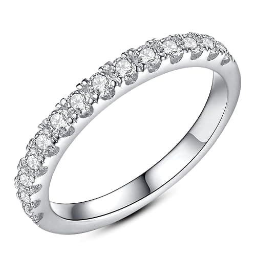 IMOLOVE Moissanite Wedding Band Wedding Rings for Women 925 Sterling Silver Rings with 18K White Gold Plated Eternity Stackable Engagement Ring Anniversary Band Size 3.5-12 - Image 1
