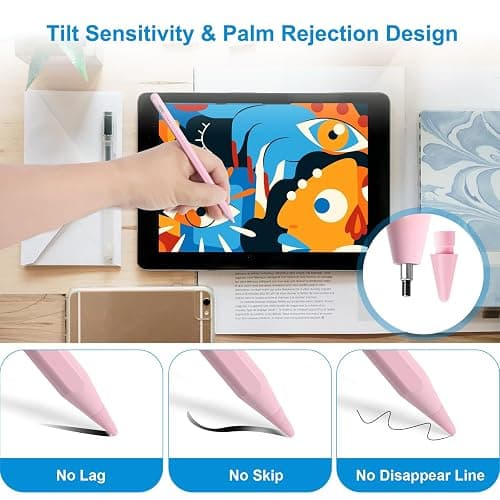 Stylus Pen for iPad 9th&10th Generation,Pencil with Palm Rejection Apple Pencil for (2018-2025) 10th/9th/8th/7th/6th Gen, iPad Pro 11/12.9 inch, 11&13-inch(M2) /5th/4th/3th Gen,Mini 6th/5th Gen-Pink - Pink thumbnail 4