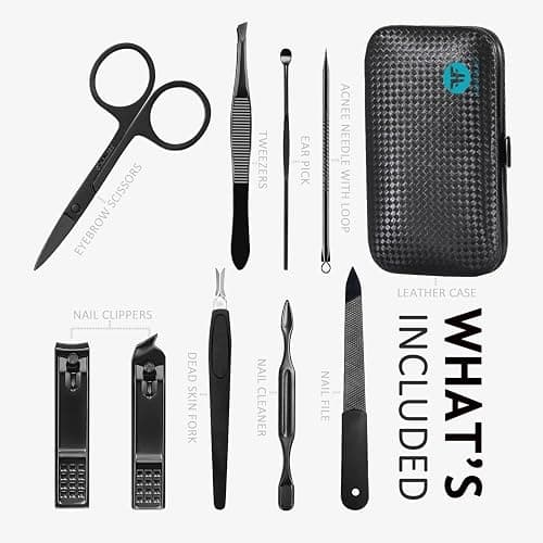 HANTEKAS Manicure Set 9 in 1 Stainless Steel, Nail Clippers Scissors Pedicure Tools Kit - Portable Travel Grooming Kit for Men and Women with Black/Blue Leather Case (Blue) thumbnail 2