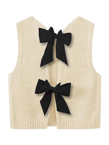 GORGLITTER Women's Tie Back Cropped Sweater Vest Bow Sleeveless Knit Tank Tops Cute Cardigan Dressy Casual Outfits - Image 1