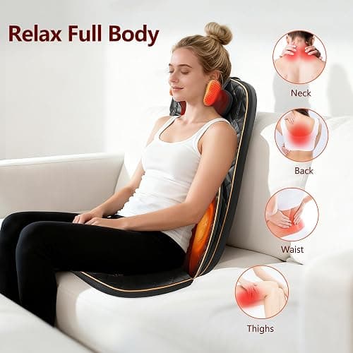 Neck and Back Massager with Heat, Shiatsu Full Back Chair Massager with 2 Detachable Neck Massage Heads, Height Adjustable Deep Kneading & Rolling Back Massage, Seat Vibration for Home Office Gifts thumbnail 2