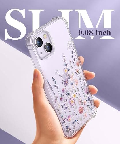 GVIEWIN for iPhone 14 Plus Case Floral, with Screen Protector+Camera Lens Protector,[Non Yellowing]Soft Shockproof Clear Phone Protective Cover Women, Flower Pattern Design 6.7"(Floratopia/Colorful) thumbnail 6