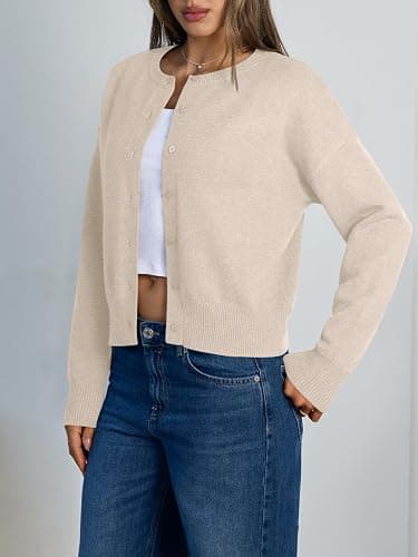 Trendy Queen Cropped Cardigan Sweaters for Women Lightweight Crop Knit Y2k Fall Outfits Fashion Clothes 2025 thumbnail 3