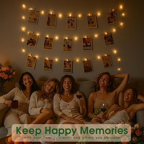 Photo String Lights with Clips for Hanging: 33Ft 100LED & Timer Fairy Light with 50 Clear Clip for Picture Display - Indoor Bedroom Room Dorm Wall Decor - Christmas Party Wedding Romantic Lighting - Warm White - Battery Powered-100LED thumbnail 7