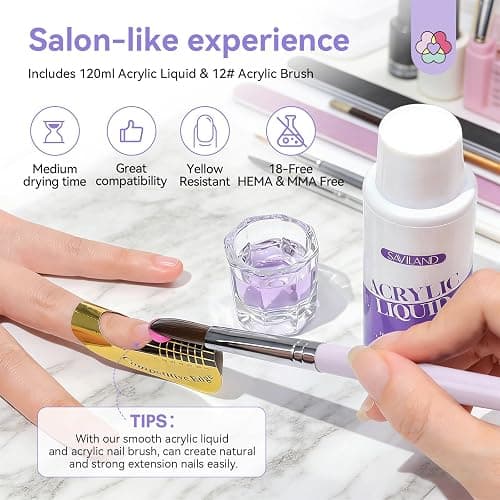 SAVILAND Low Odor Monomer Acrylic Nail Liquid, 4 oz | Non-Yellowing Monomer, With #12 Nail Brush, For Acrylic Powder Application, Beginners At-Home DIY & Professional Salon Use thumbnail 2