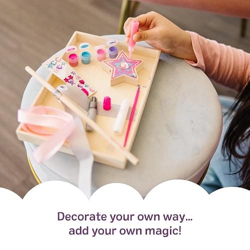 Melissa & Doug Created By Me! Paint & Decorate Your Own Wooden Princess Wand Craft Kit, Pink Princess Crafts Great for Rainy Days, Toys for Kids Ages 4+ | 27 Piece Arts & Crafts Activity, Princess Pretend Play, Wooden Star, Paint, Gems, Ribbons, Preschool Toys for Kids, Ages 4+ thumbnail 4