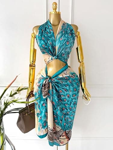 MOOQUERA Kaftan Dress with Matching Scarf Elegant Leopard Print Boho - Silky Loose Maxi Vacation Resort Wear thumbnail 7