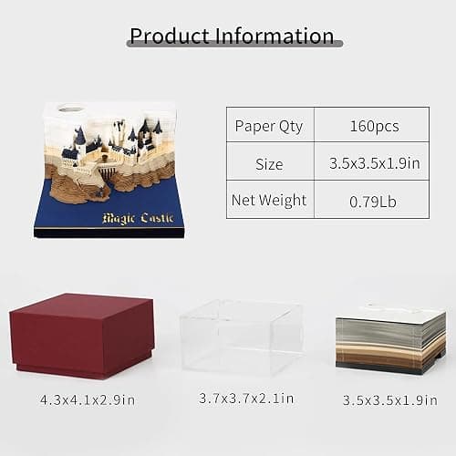 MACTANO 3D Art Calendar Memo Pad 2026, Creative Time Piece Calendar Magic Castle Rip Away Paper Carving Sticky DIY Note thumbnail 6