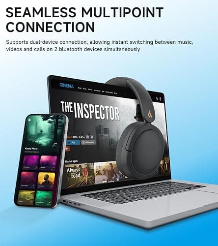 Edifier W800BT Pro Hybrid Active Noise Cancelling Headphones - Hi-Res Audio - AI Call Noise Cancellation - 45H Playtime - Fast Charging - Foldable - Wireless Over-Ear Bluetooth 5.4 Headphones - Black thumbnail 6
