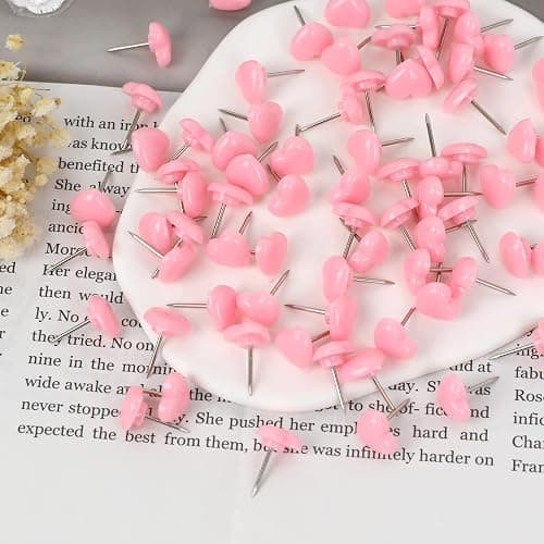 100pcs Push Pins, 0.47inch Plastic Pushpins Pink Push Pins Heart Shaped Cute Thumb Tacks Decorative for Home School Office Notice Board Cork Board thumbnail 2