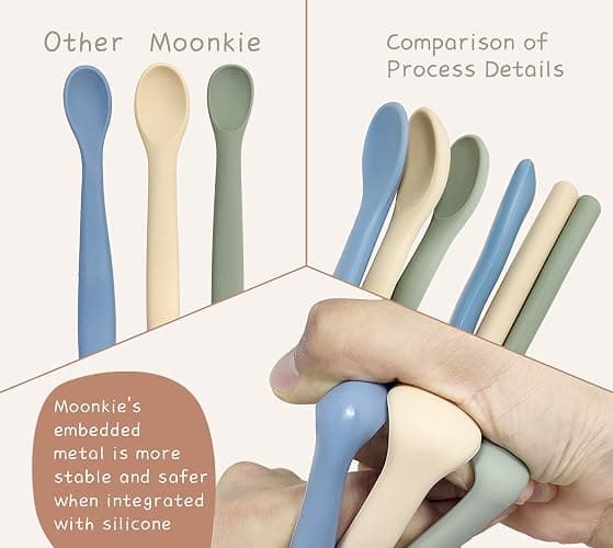 Moonkie Silicone Baby Spoons Set of 4, Two Sizes Feeding Spoon for First Stage 4+ Months, Baby Utensils, Toddler Led Weaning Spoons, Bendable, Chewproof & Boil-proof(Without Case) thumbnail 5