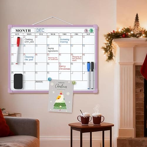 MaxGear Monthly Calendar Dry Erase Board for Wall, 16"x12" Small Hanging Double-Sided White Board, Portable Whiteboard for Planning, Drawing, Memo, to Do List, School, Home, Office, Purple Frame thumbnail 2