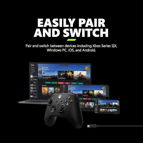 Xbox Wireless Gaming Controller + USB-C® Cable (2025) – Carbon Black – Play on Xbox, Windows, Android, iOS, FireTV Sticks, Smart TVs, VR Headsets thumbnail 6