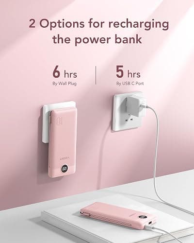 VEGER Portable Charger with Built-in AC Plug and Cables, All in One 10000mAh Ultra Slim Power Bank Travel Essentials, Fast Charging Battery Pack Compatible with iPhone, Samsung, Android (Crepe) thumbnail 5