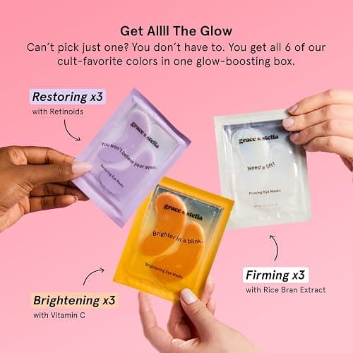 grace & stella Under Eye Patches Variety Pack - With 6 Colors (18 Pairs) | 3 Pairs of Under Eye Masks Per Color - Vegan, Cruelty-Free, Derm-Tested Eye Patches for Women & Men - Bridesmaid Gifts thumbnail 2